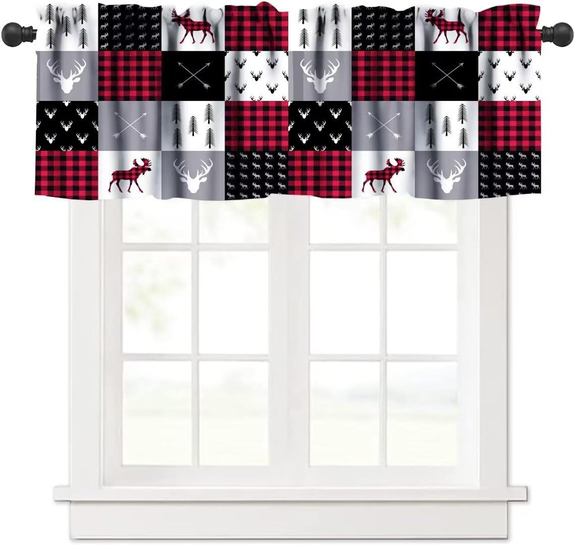 Vintage Elk Moose Valance Curtains Retro Rustic Farmhouse Cabin Nature Wildlife