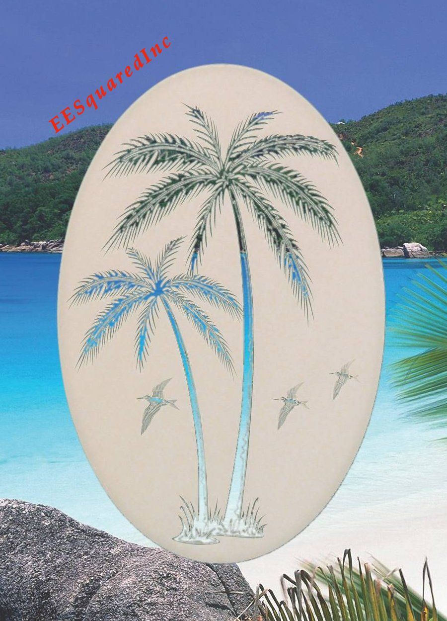 Right Leaning Palm Trees Window Decal OVAL 10X16 Static Cling Tropical Decor