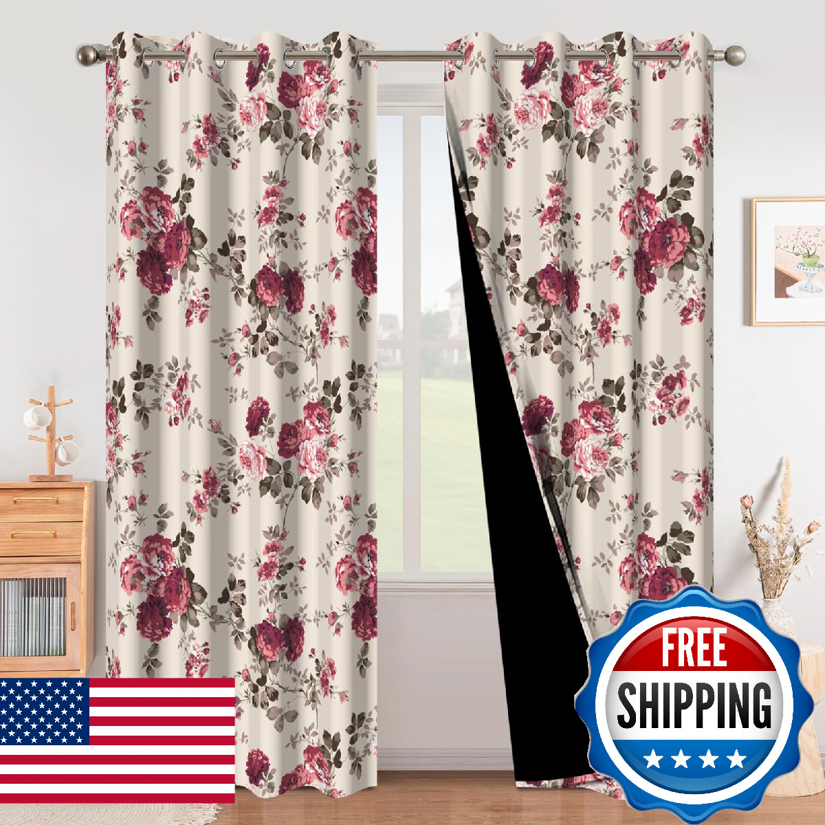 Tquqobu Pink Floral Curtains For Girls Room And Nursery Vintage Print