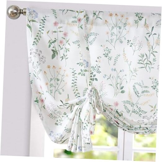 Floral Tie Up Valance 42″W x 45″L (Pack of 1) Botanical | Sage Green on White