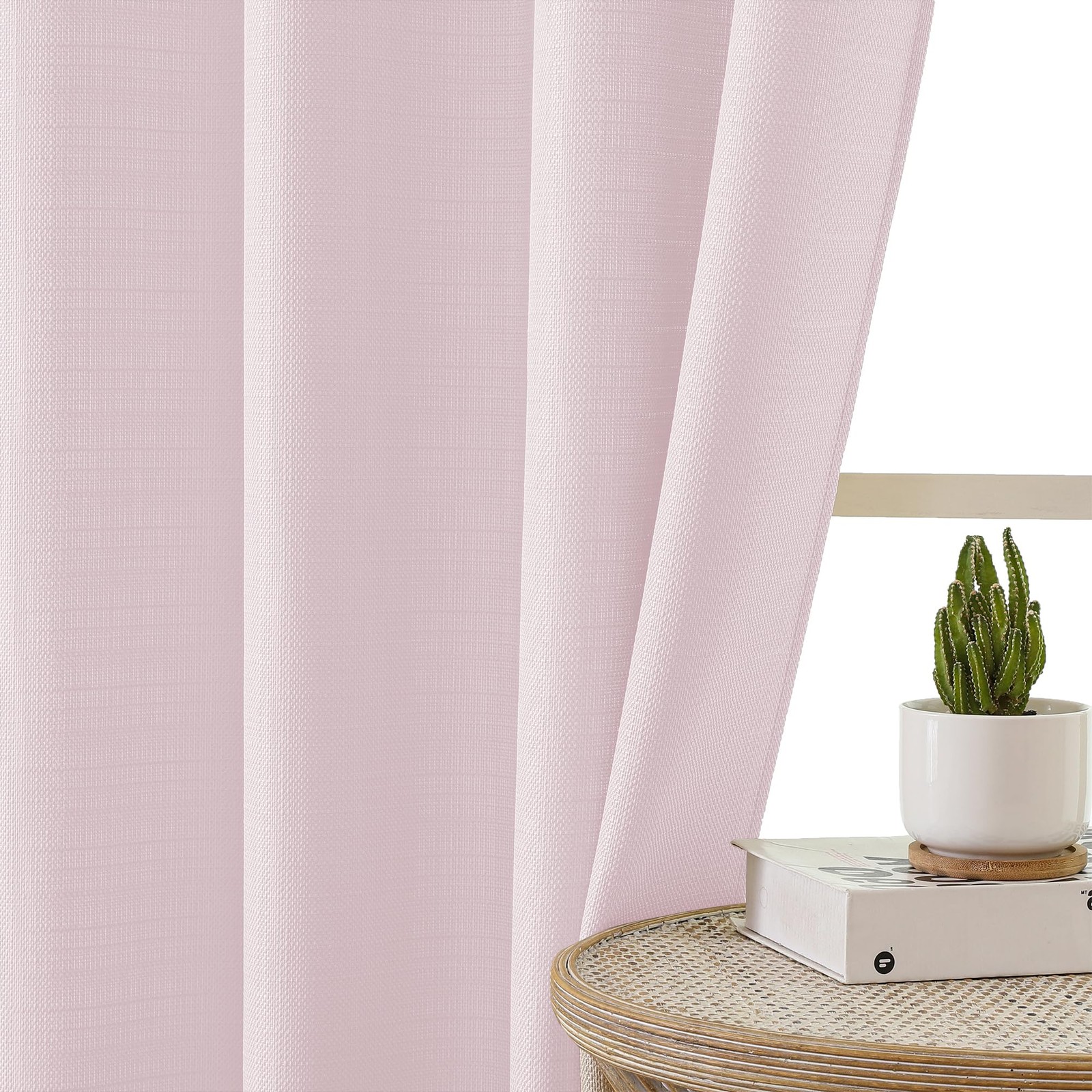 Blush Pink Kitchen Curtains 2 Panel Faux Linen Cafe Short Light Filtering 30×36