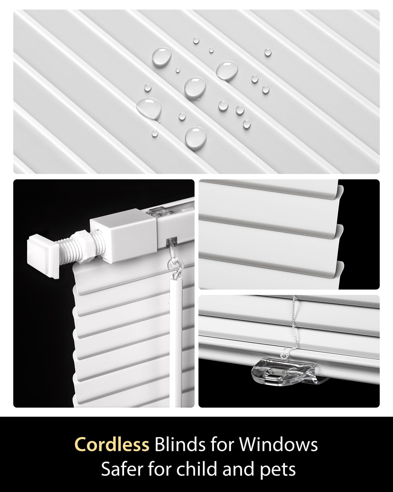 UNISHADES No Drill Cordless Mini Blinds, L-Shaped Slats, 44×64 in, White