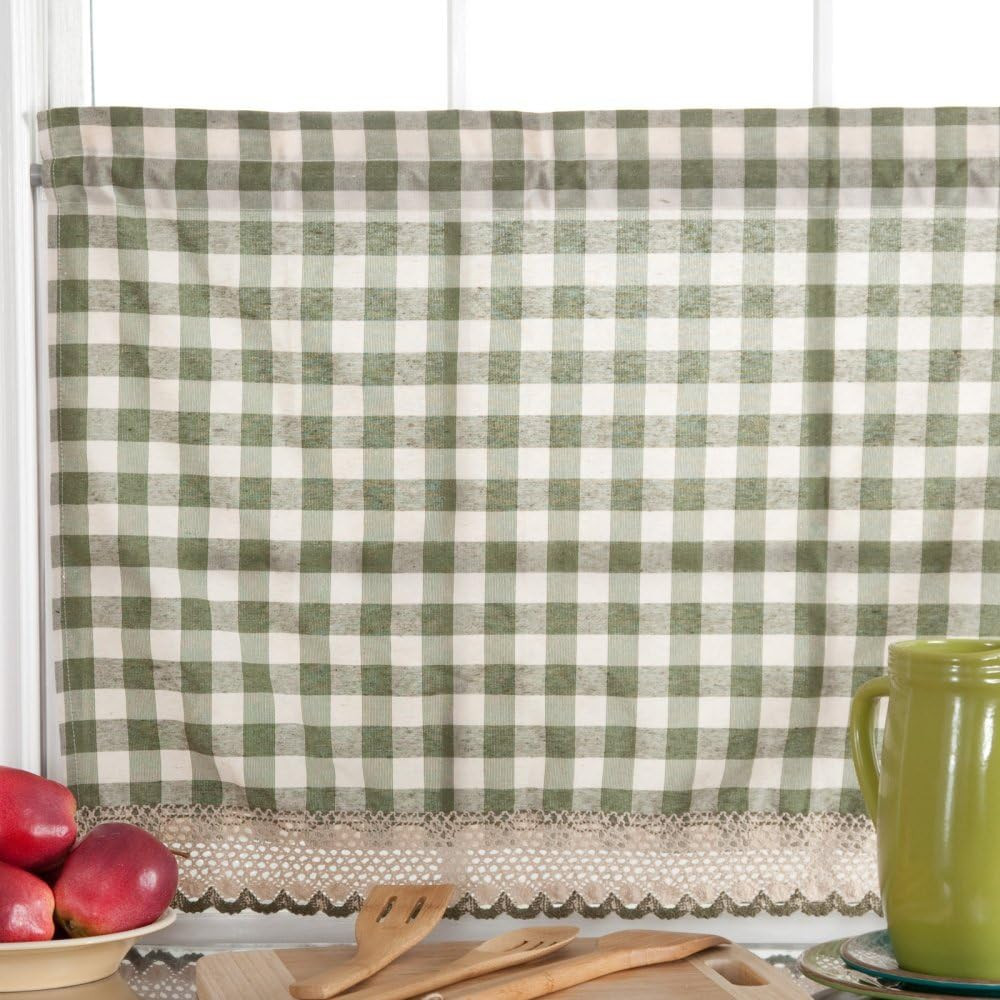 Buffalo Check Tier Pair Window Curtain Set – 58 Inch Width, 36 Inch Length – Bur