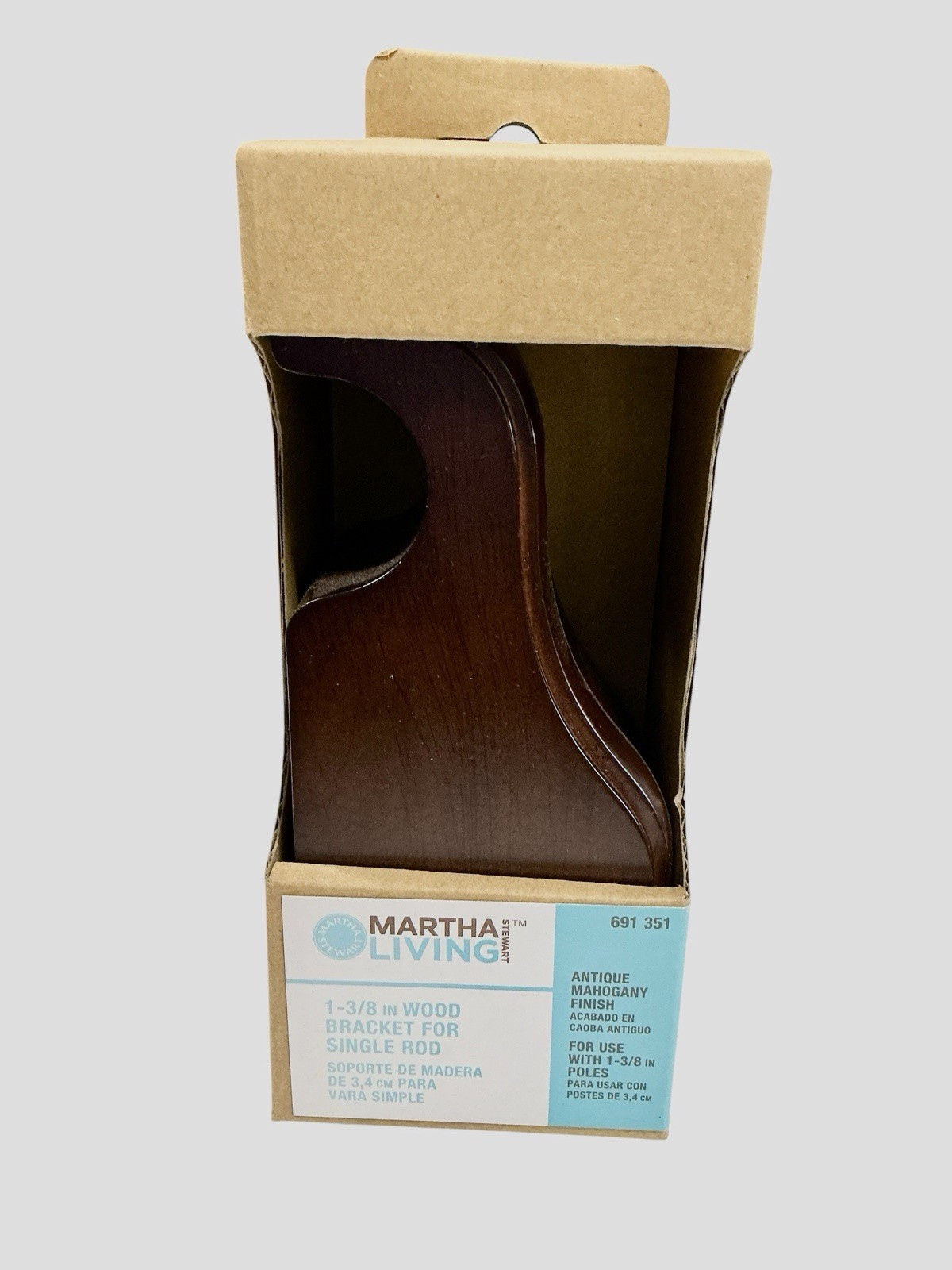 Martha Stewart Living 1-3/8″ Wood Bracket For Single Rod Antique Mahogany – New