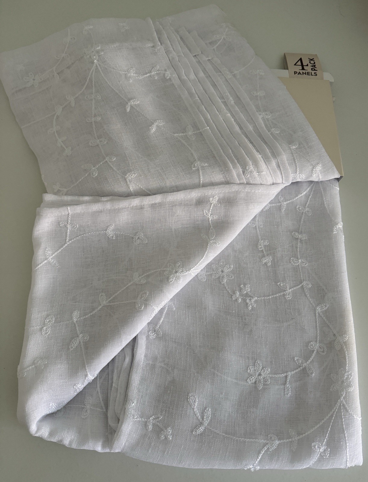 Laura Ashley Window Curtains 4 FOUR Panels 38 x 84 White White Embroidered Sheer