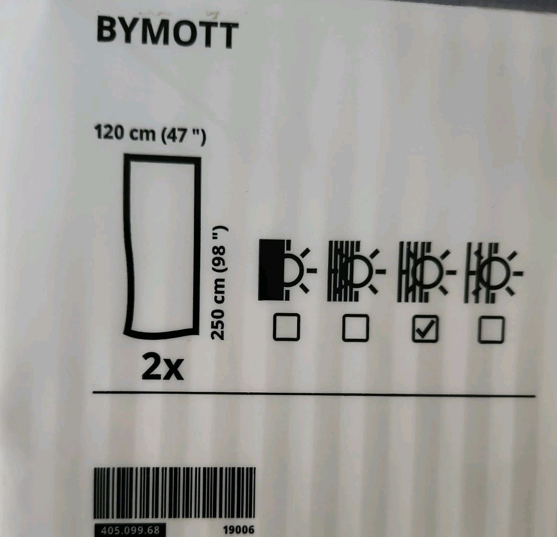 Ikea BYMOTT Curtains 1 pair (2 Panels) white/beige stripe, 47″x98 ” NEW Sealed