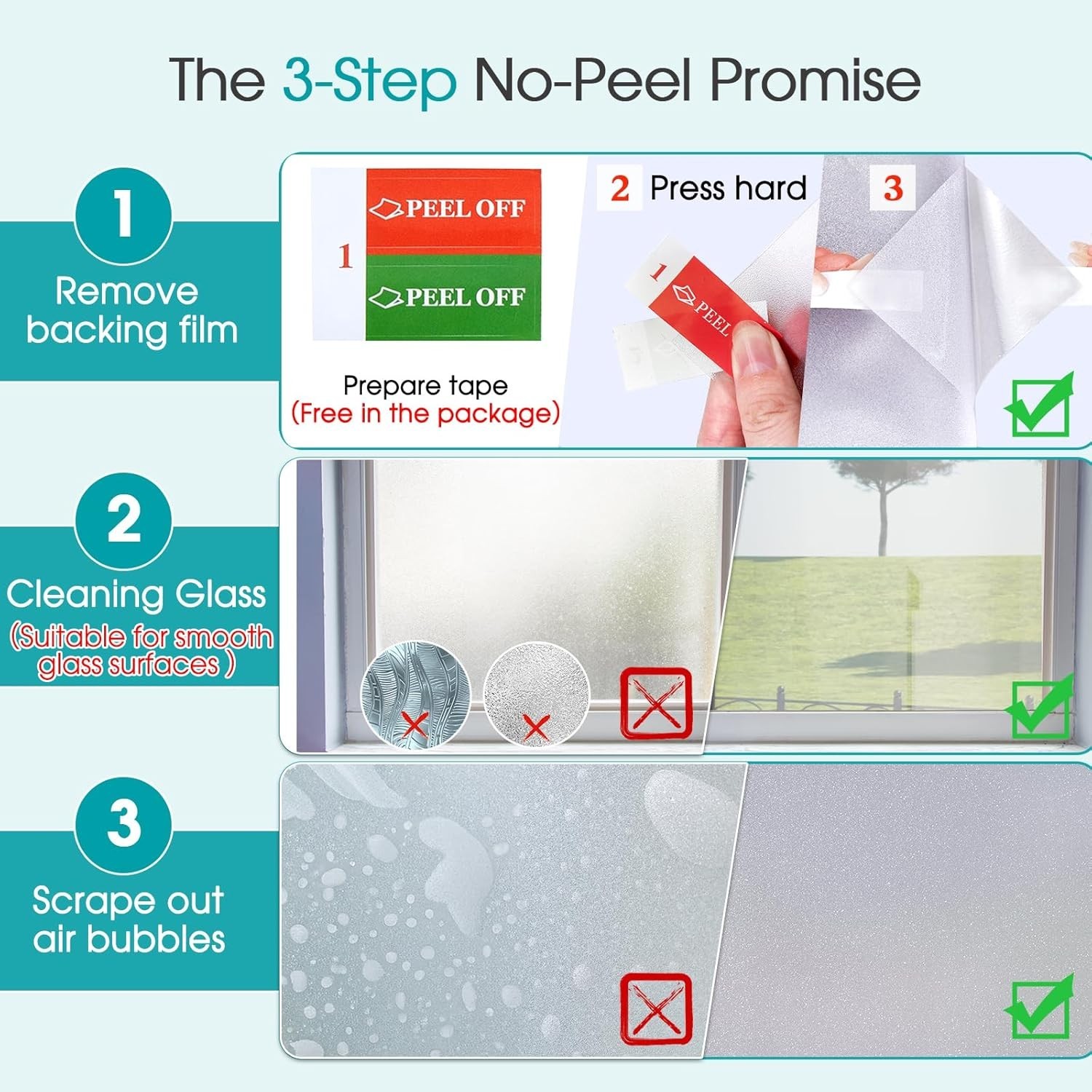 Frosted Glass Window Privacy Film Day and Night, Static Cling No Glue, Anti-G…