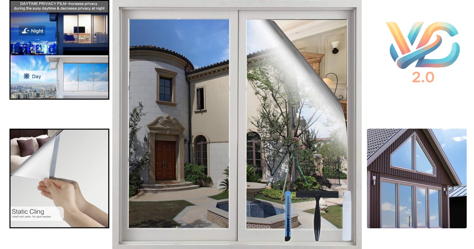 One Way Window Privacy Film 17.5×78 Inches UV Block Static Cling Silver