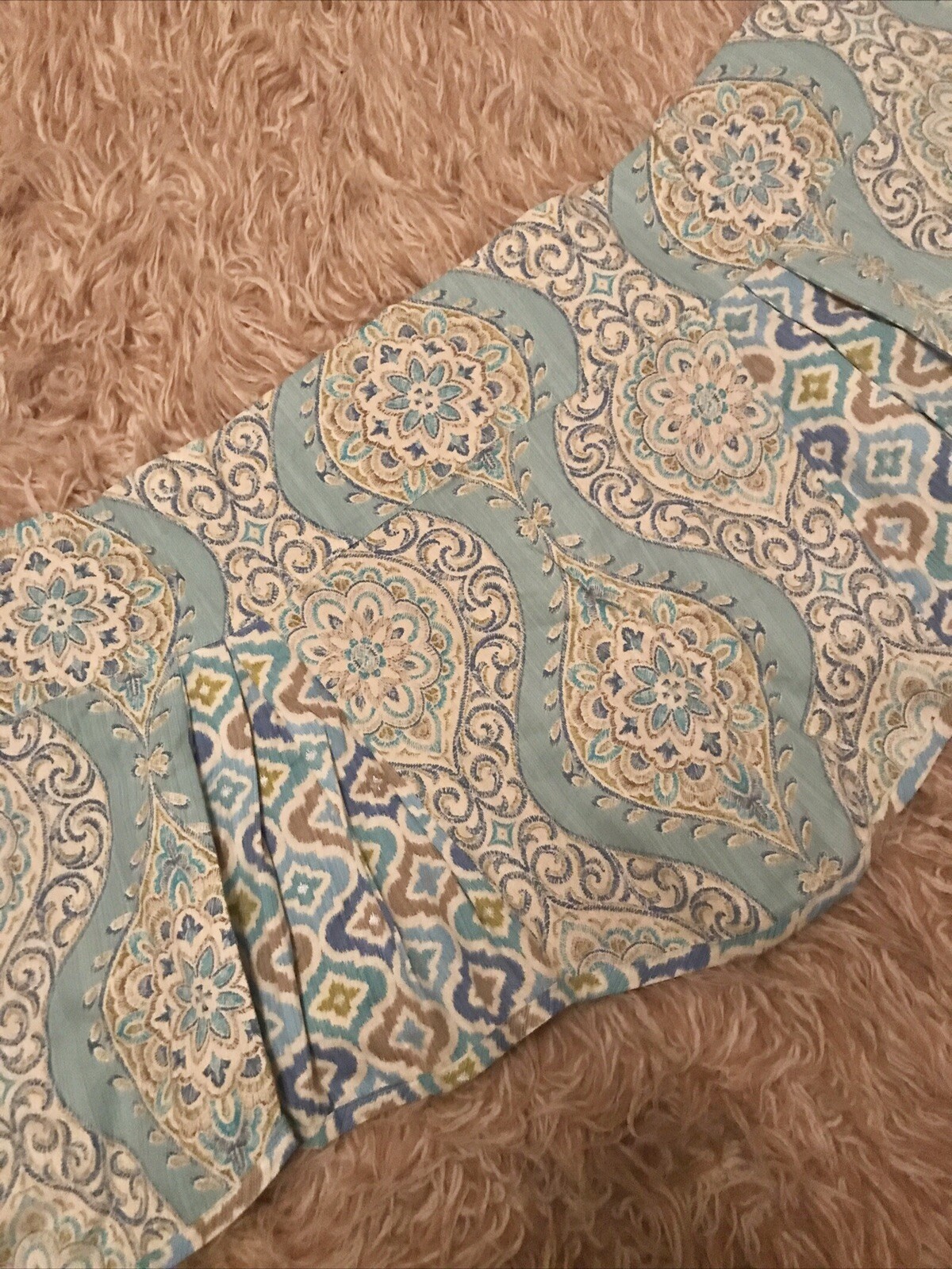 Waverly Home Classics Wavy Pleated Valance 53”x19” Medallion Floral Aqua Blue