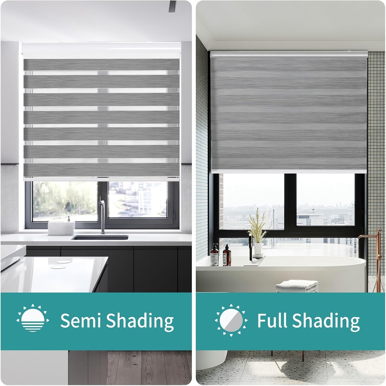 Joydeco No Drill Zebra Blinds for Windows White, 22″ W x 75″ H