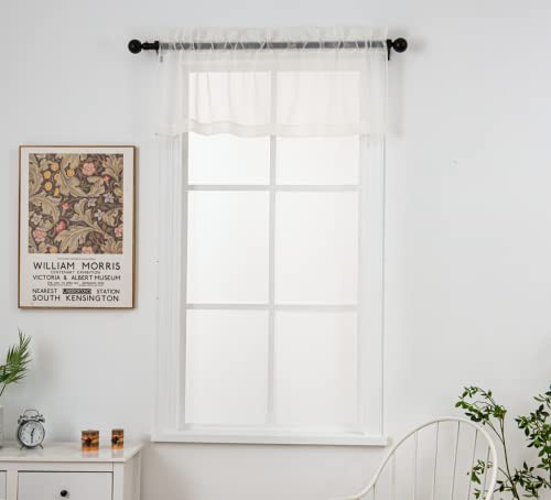 Sheer Valance Tier Curtains 18 inch Length, 52″W x 18″L (Pack of 2) Beige