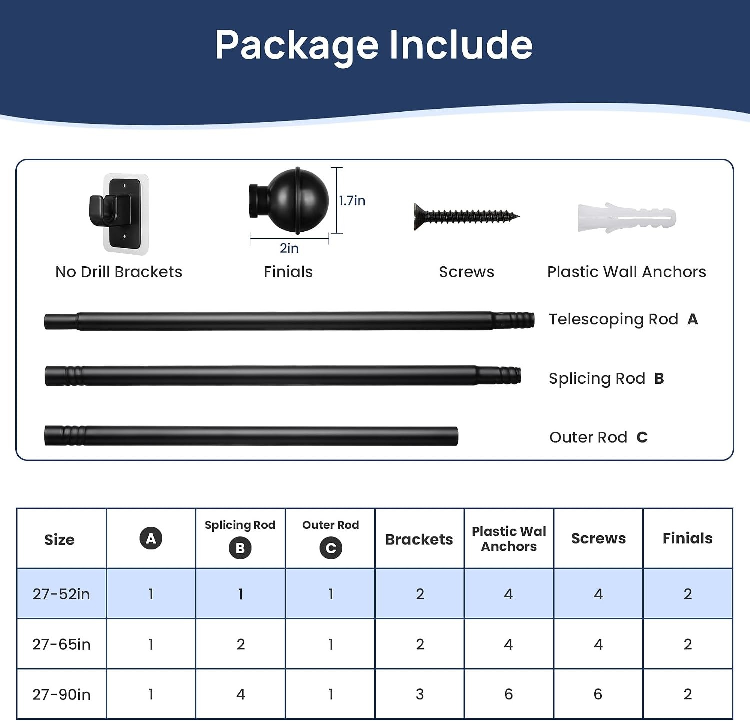 2 Pack No Drill Curtain Rods for Window 28 to 48 Inches, 5/8 Inch Diameter