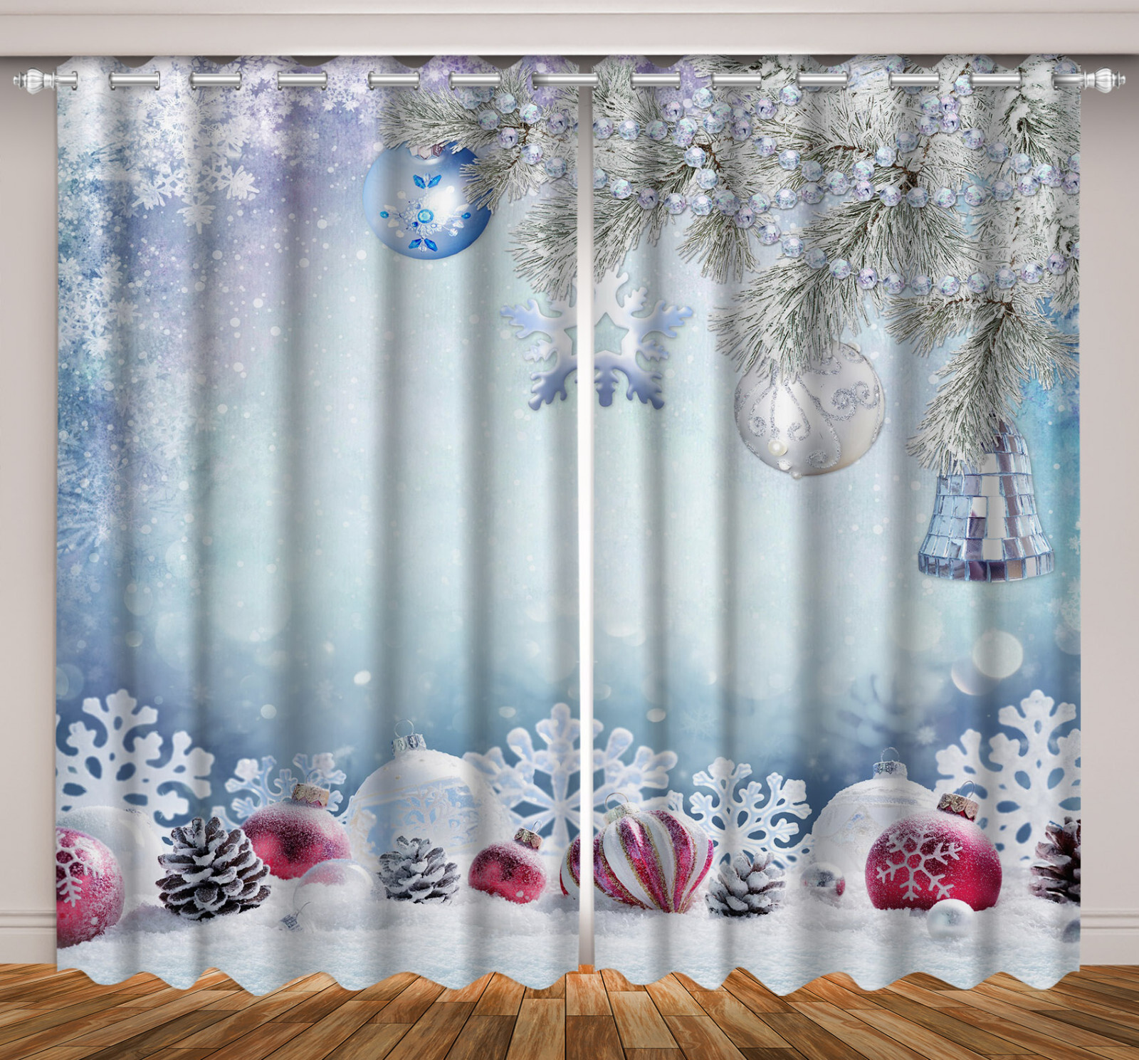 Light Ball Snow Winter Forest 3D 2 Panels Window Curtains Blockout Drapes Fabric