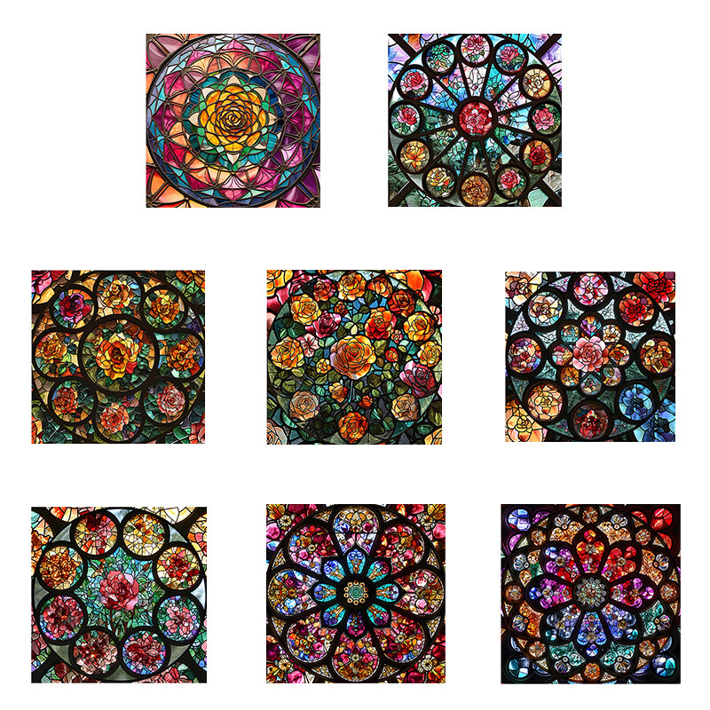 1PC Vintage Colorful Stained Glass Window Films Self Adhesive Backing Sticker