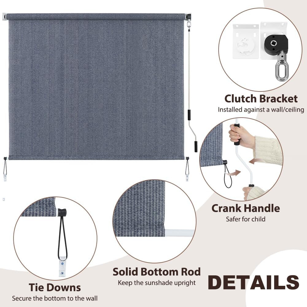 Outdoor Sunshade Roller Shades 48″ W X 72″ H, Cordless Roll up Shade Blinds Priv