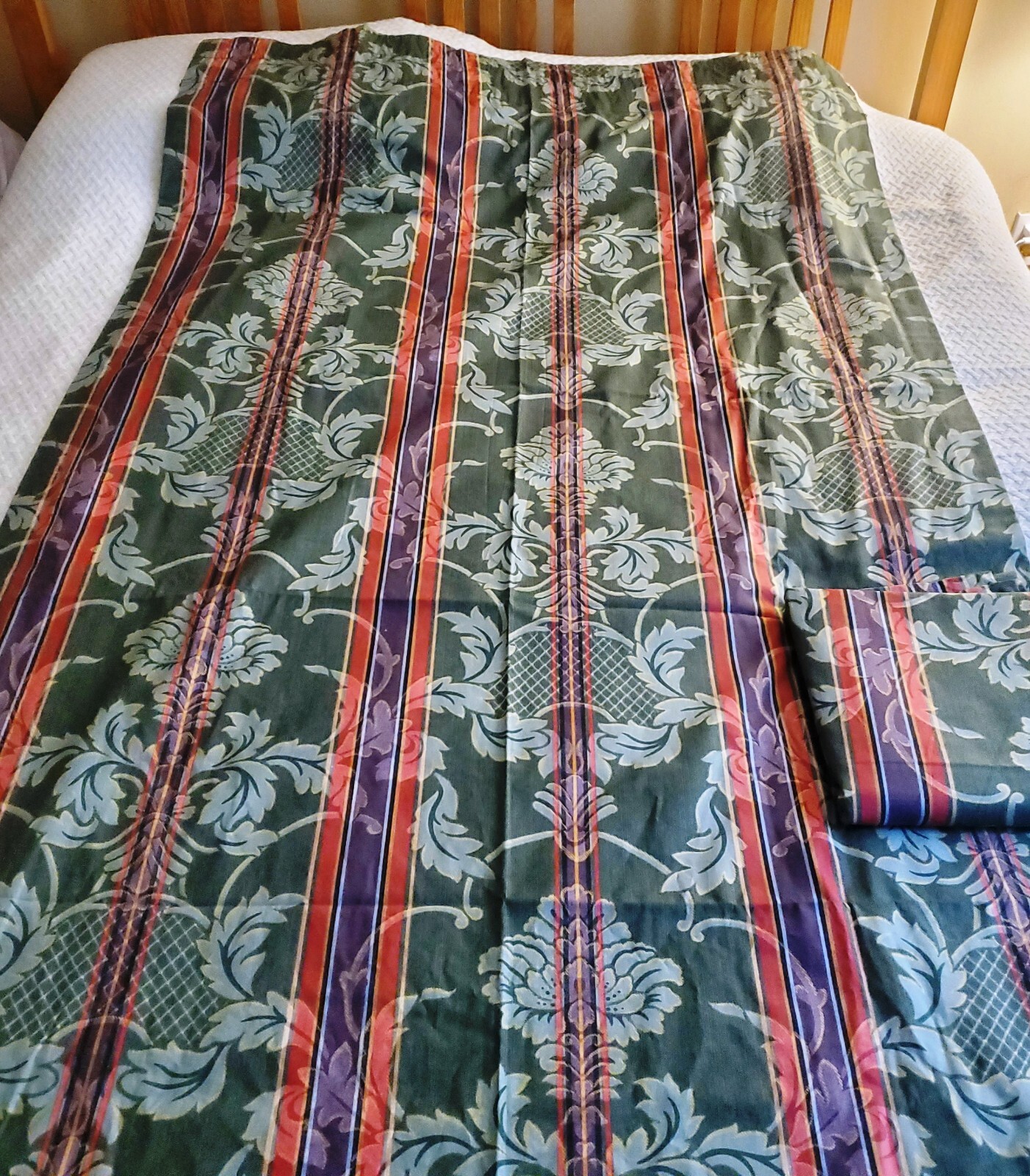 Rare Pair of Vintage Croscill Green Brocade Pattern Curtain Panels 86 x 42 – New