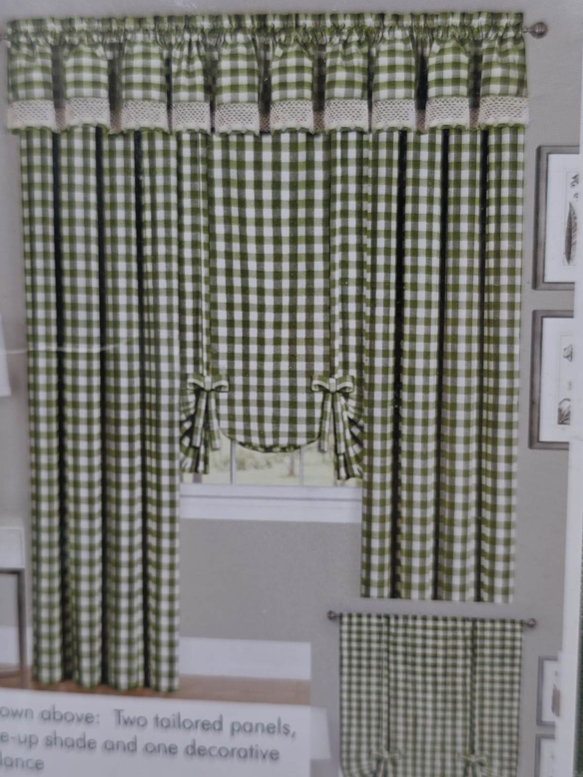 BUFFALO CHECK 42″ x 84″ Green Single Window Curtain Panel Lot Of 3