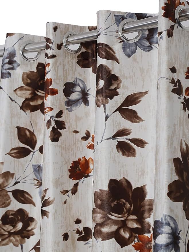 2 Piece Brown Windflower Eyelet Polyester Window Curtains 5 7 9 Feet