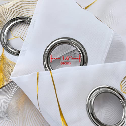 Gold Foil Print Voile Sheer Curtains, 52″W x 84″L (Pack of 2) Ginkgo/Gold