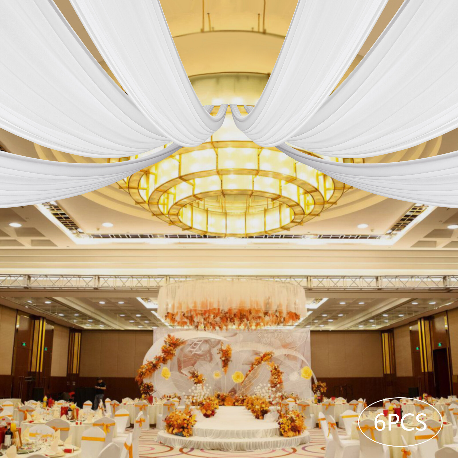 6PCS 5x30FT Ceiling Drapes Ceiling Draping Backdrop Curtains for Party Wedding