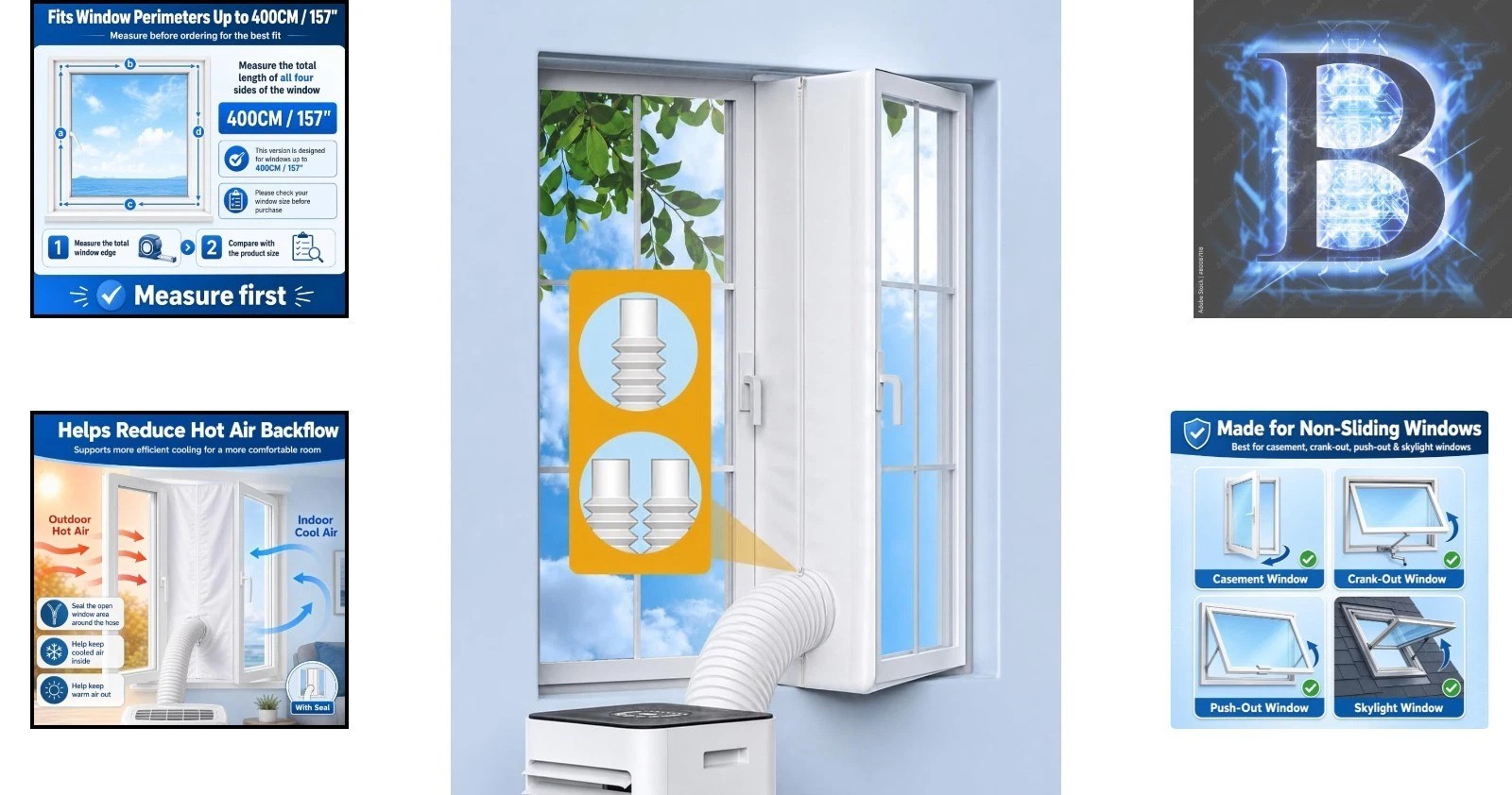 Adjustable Zipper AC Window Seal Kit for Efficient Cooling – Fits 400CM/157″