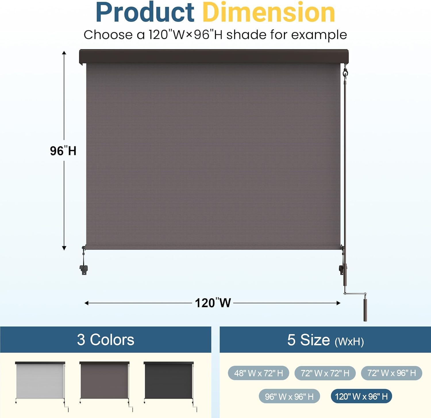 Outdoor Roller Shade, Aluminum Integrated Patio Shade with 95% UV Protection, 42