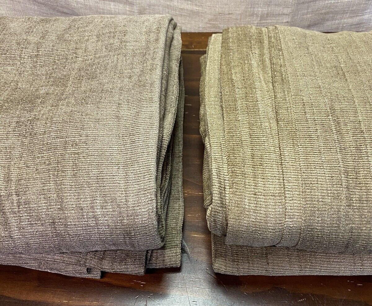 2 CROSCILL HOME Poly Chenille 107″ x 45″ Window Scarfs Light Brown & Sage Green