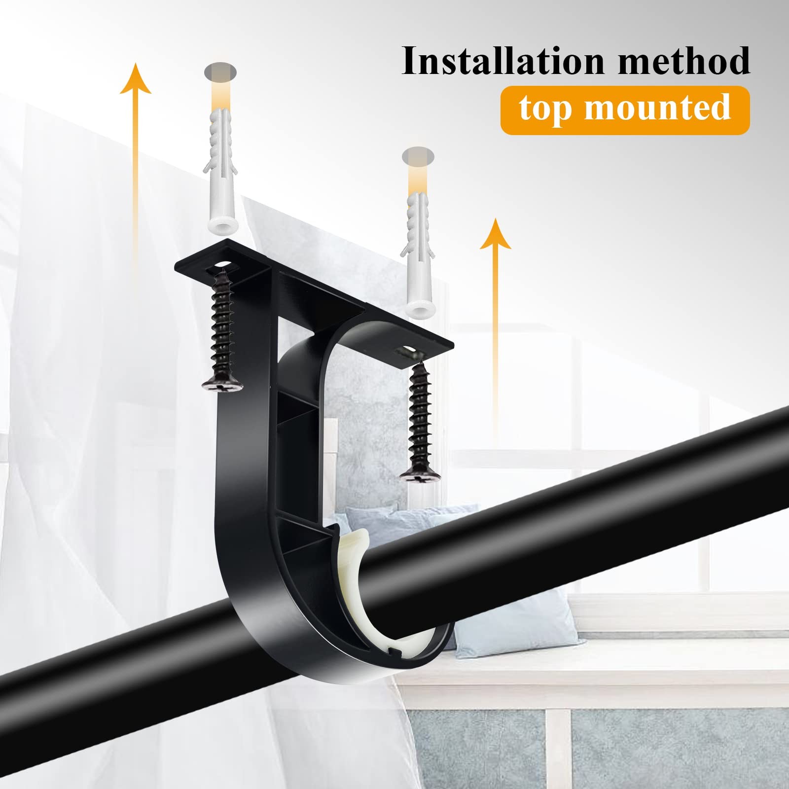 TOKPLNU Ceiling Curtain Rod Bracket, 4 Pack Heavy Duty Curtain Rod Holders, A…