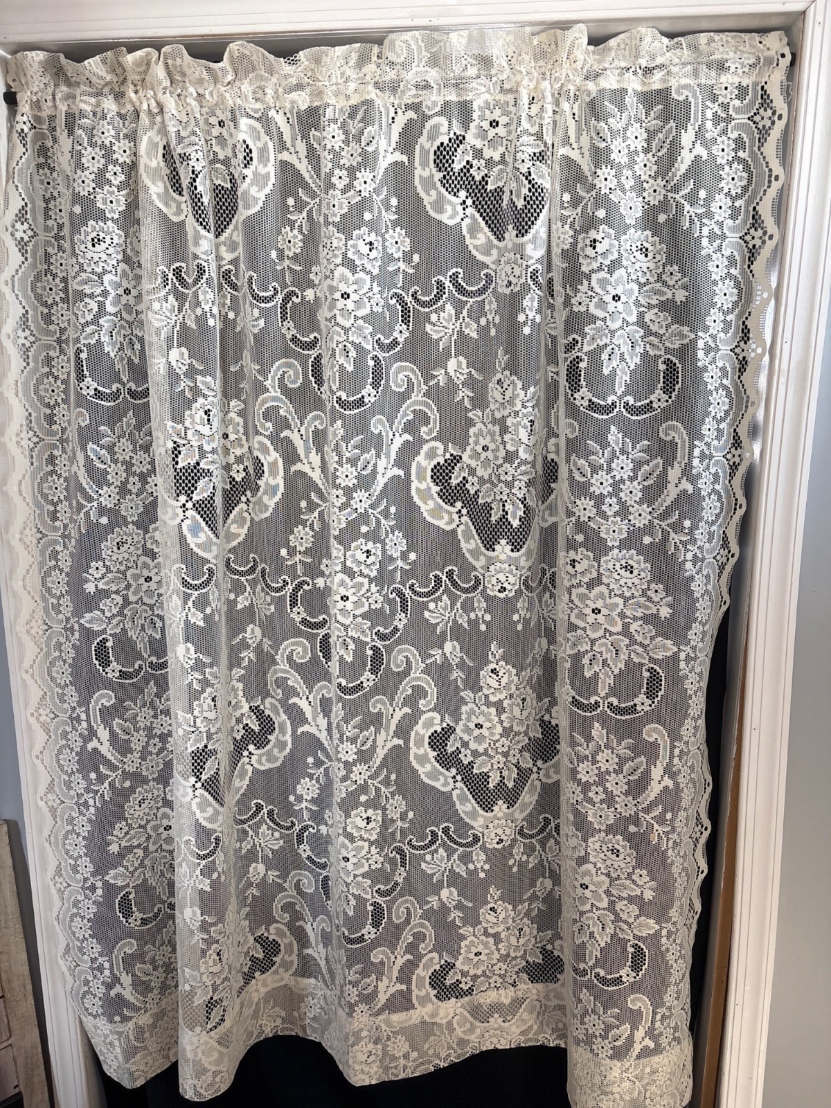 Lace Curtain Panel Floral Design Cream 58″W x 62″L Window Drapery Elegant