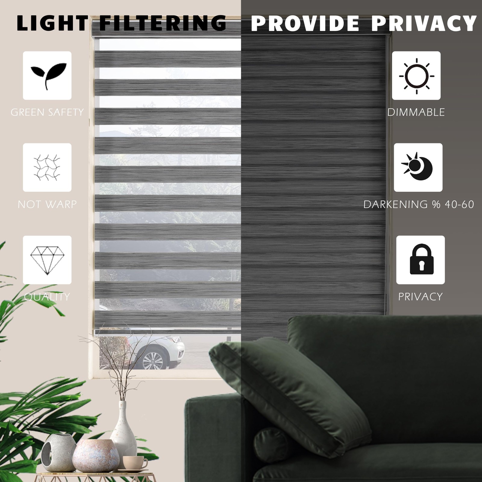 Custom Cut to Size Zebra Blinds for Windows Free-Stop Sheer Shades Dual Layer…