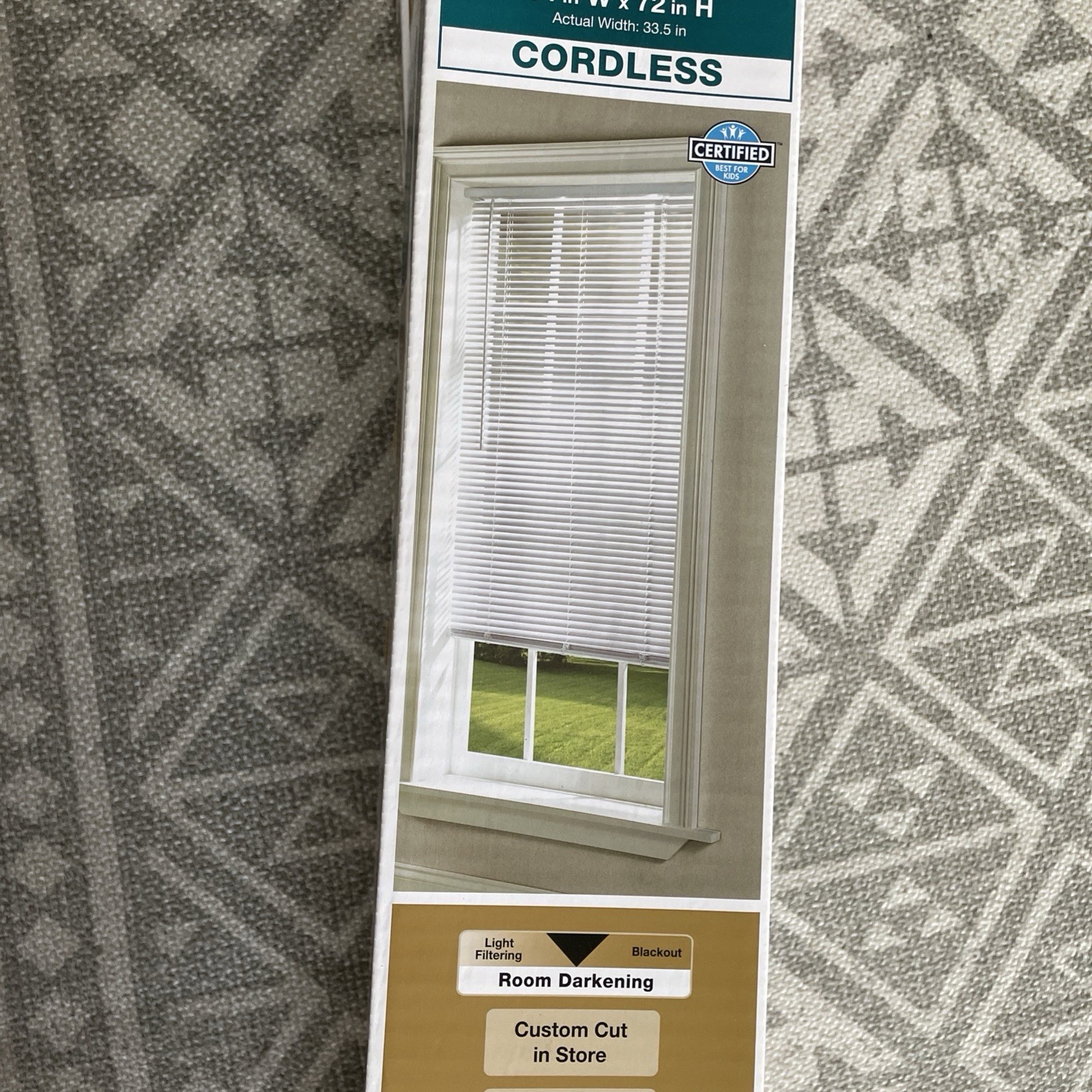 34″ X 72″ Hampton Bay White Cordless 1 in. Room Darkening Vinyl Blinds