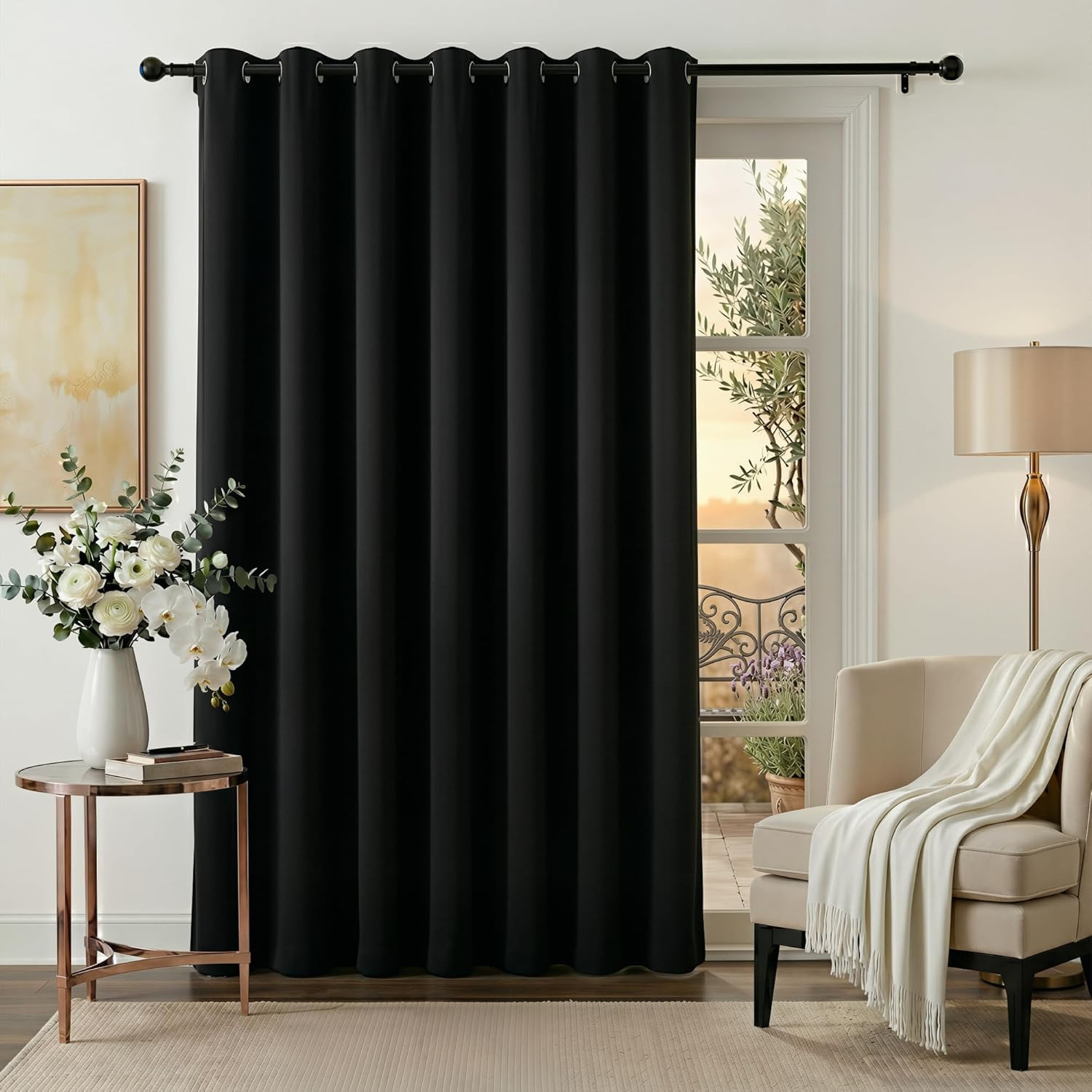 Extra Wide Curtains Blackout – 100% Privacy Backdrop Curtains & Drapes for Slidi