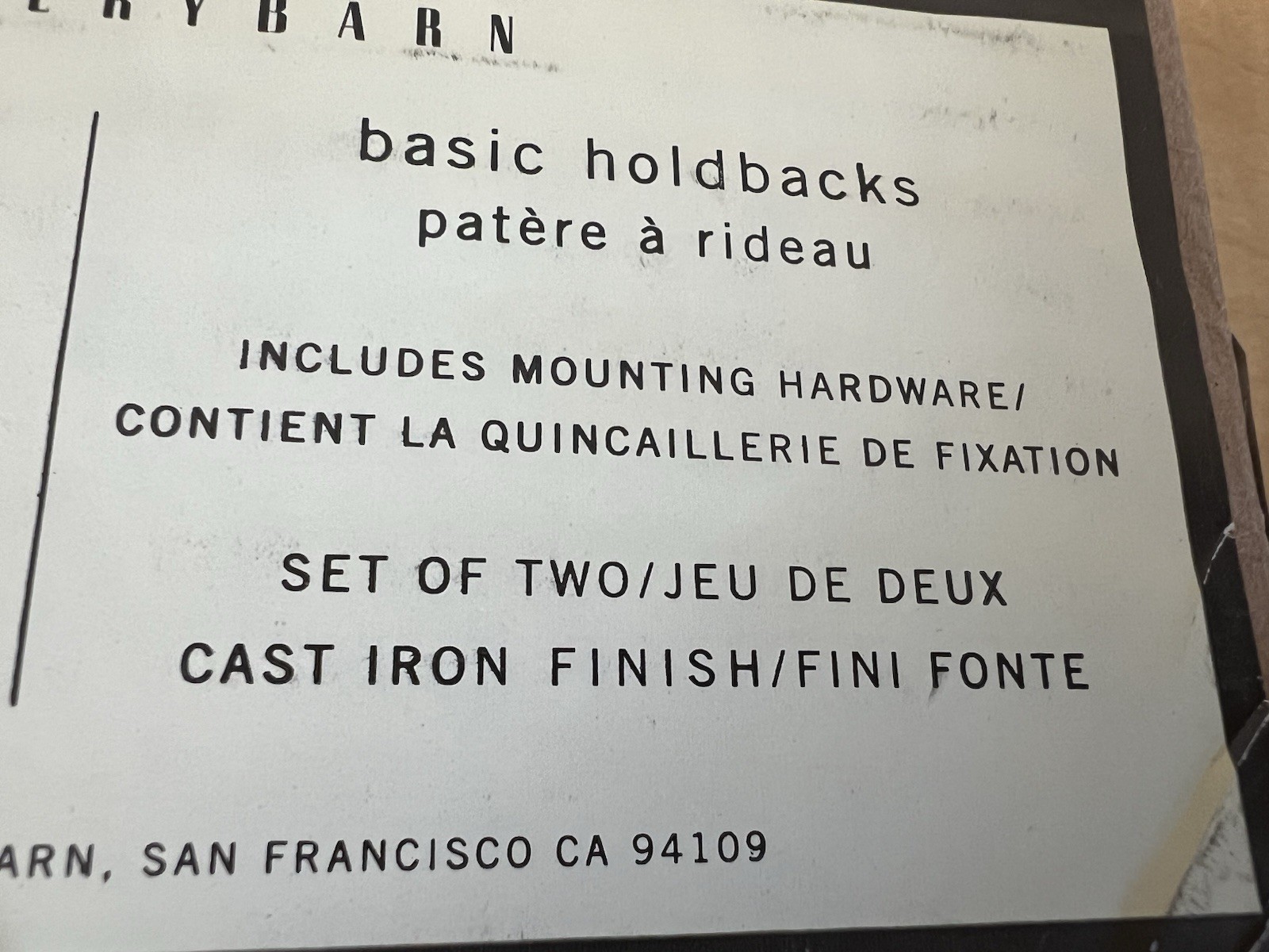 Pottery Barn Standard Curtain Holdbacks Set of 2 Black Cast Iron NEW In Box 5”