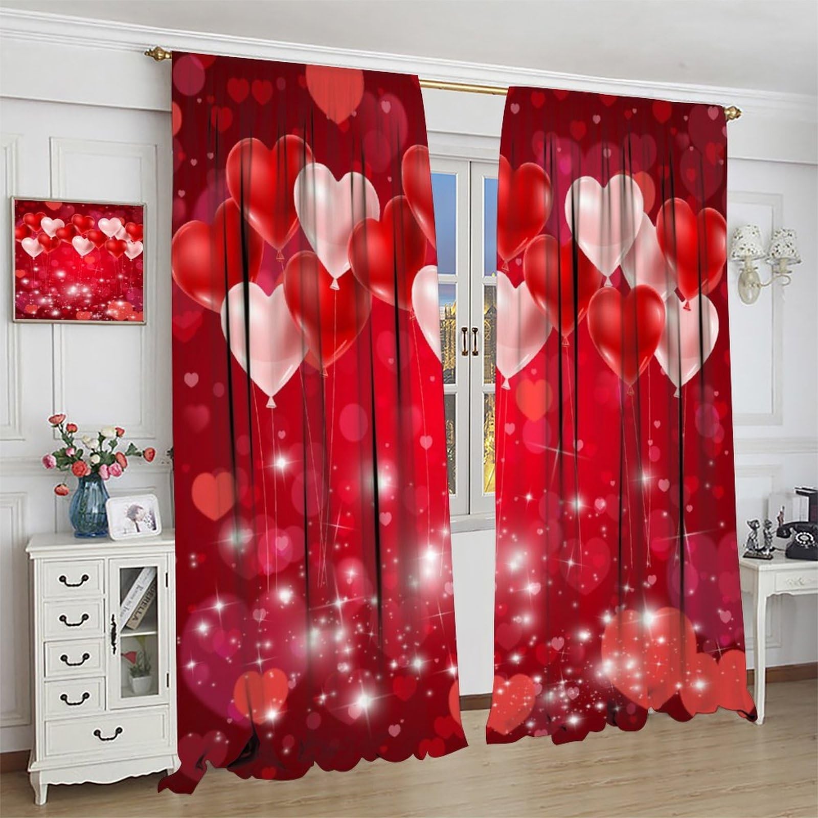 Valentine Day Love Blackout Curtains for Bedroom,Pink Red Romantic Love Heart…