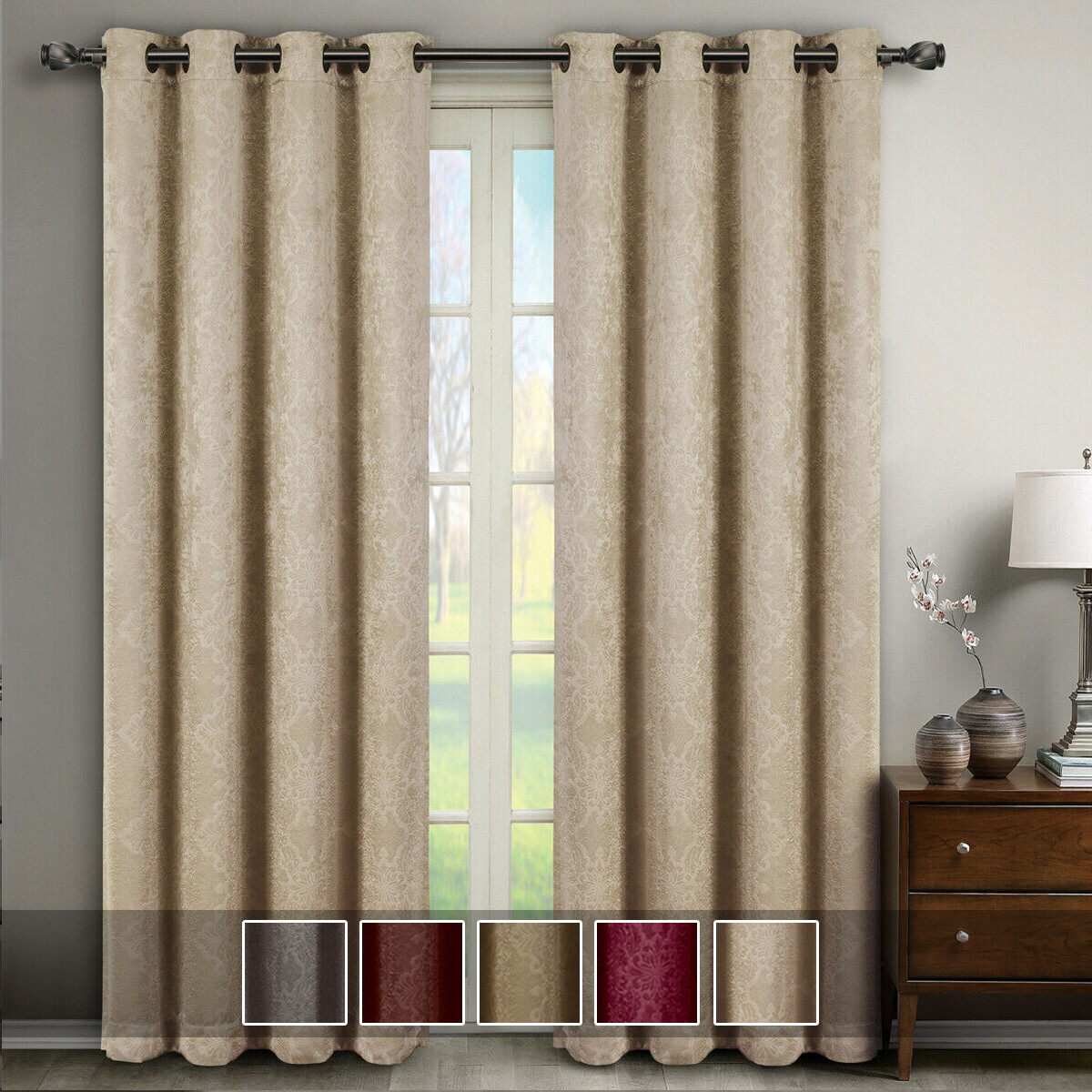 Bella Pair 100% Blackout Grommet Window Curtain Panels Heat and Full Light Block