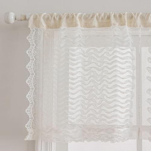 Ruffle Lace Valance for Ruffle Lace – Linen Top 50″W x 24″L (Pack of 1) White