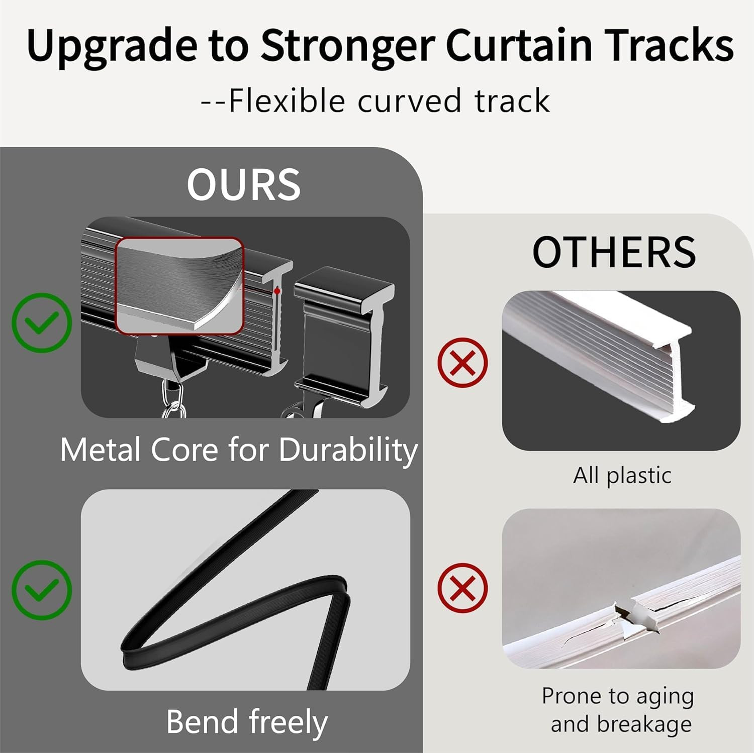 Flexible Bendable Ceiling Curtain Track, Mount for Curtain Rail with Curtain Tra