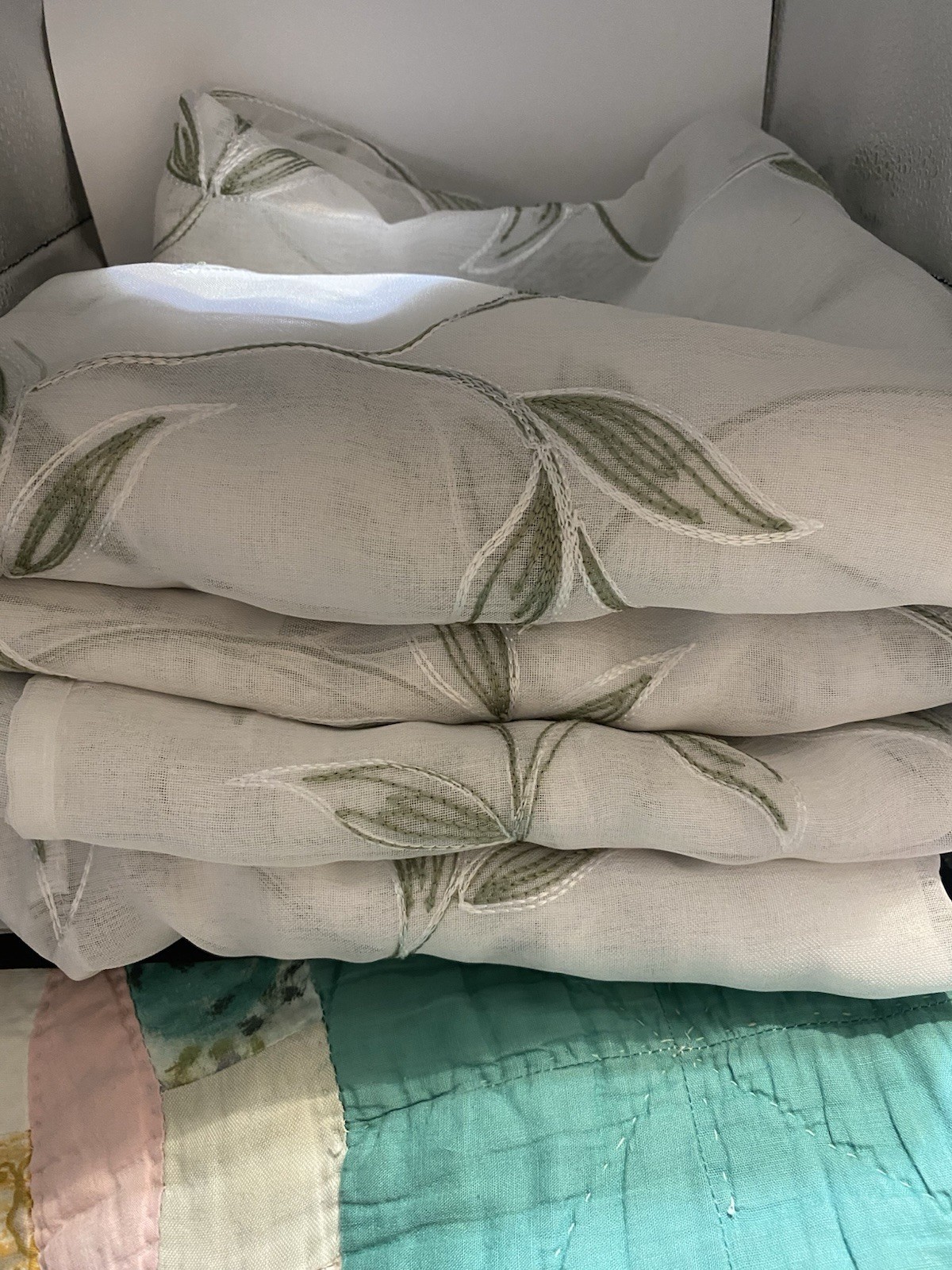 Jinchan Leaf Embroidered Sheer Curtains-4 Panels Included-READ 82’ X36’ Each