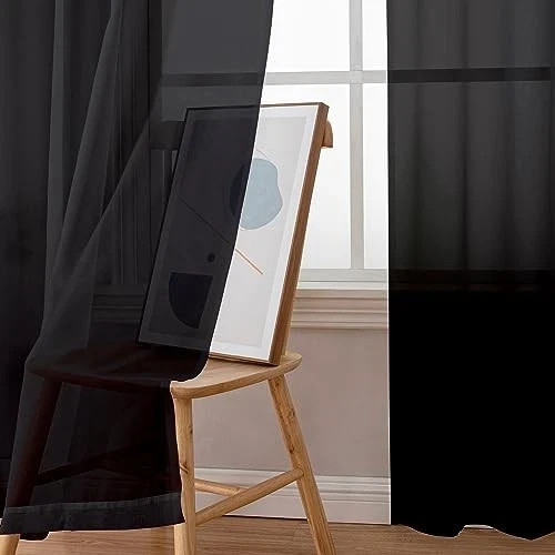 Sheer Curtains 96 Inches Long, Light Filtering 42W x 96L (Pack of 2) Black
