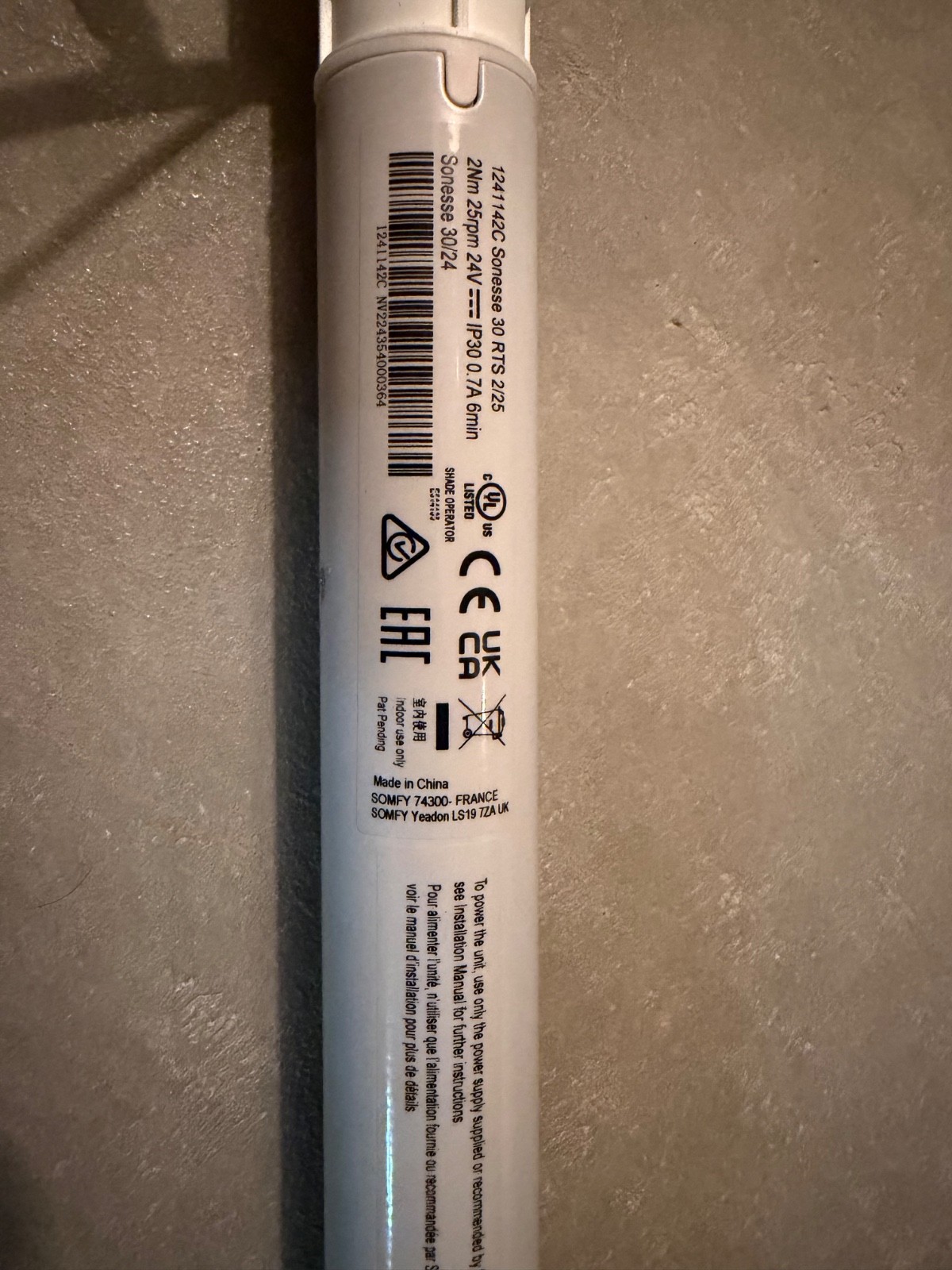 Somfy Sonesse 30 RTS 24v DC Motor Ref. # 1241142