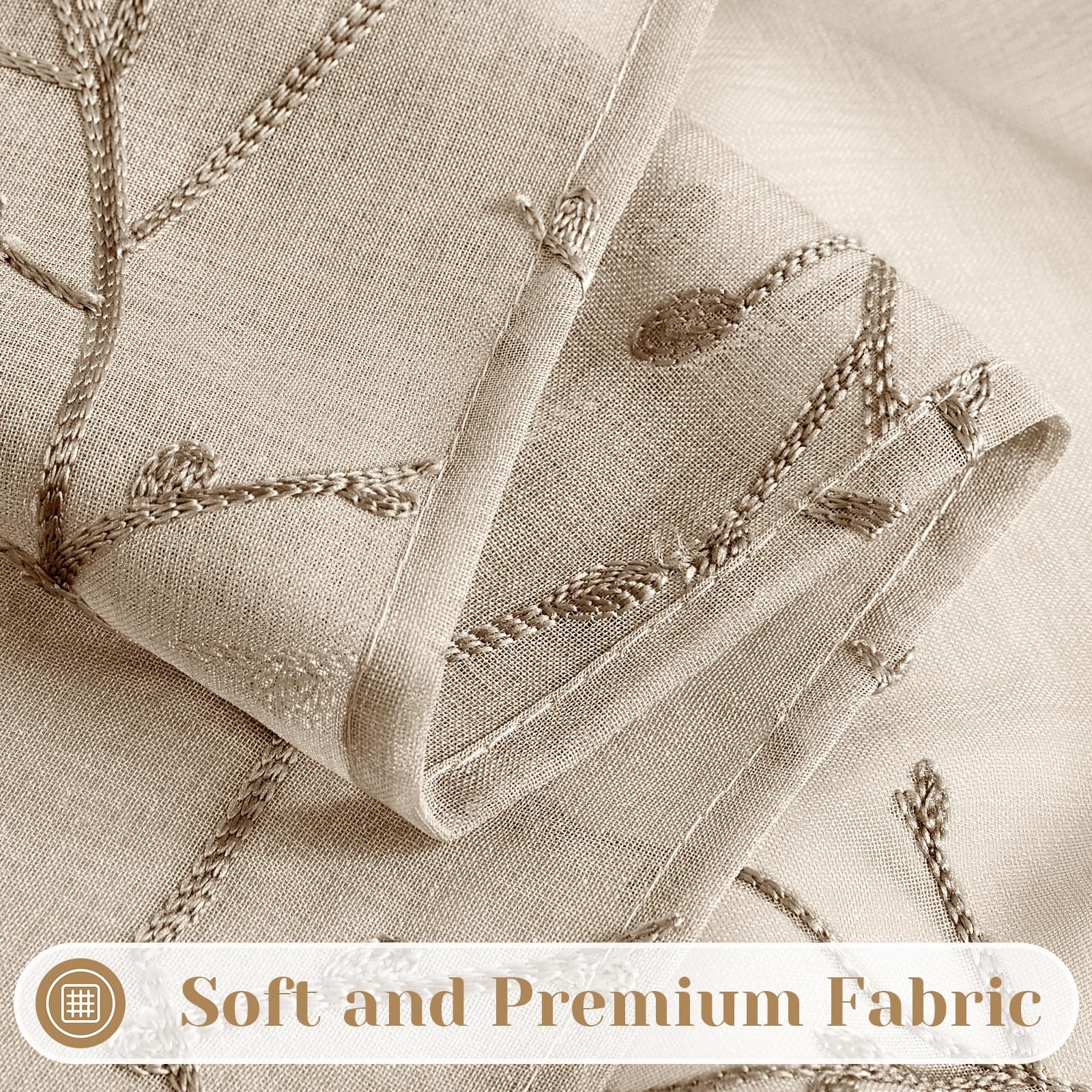 Taupe Sheer Curtains 52 X 84 Inches Length 2 Panels Embroidered Branch Patter…