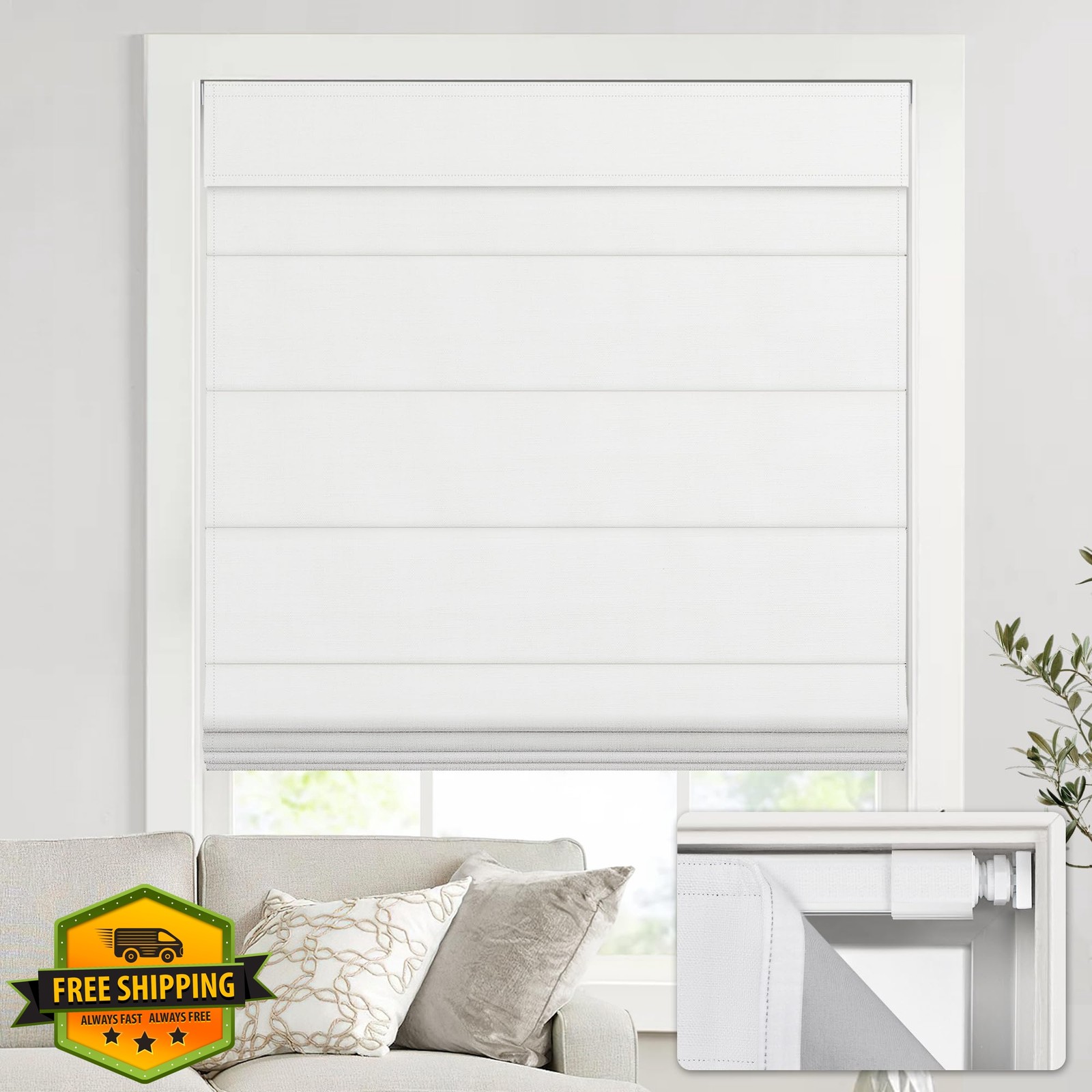 UNISHADES White 27″W x 64″H Roman Shades