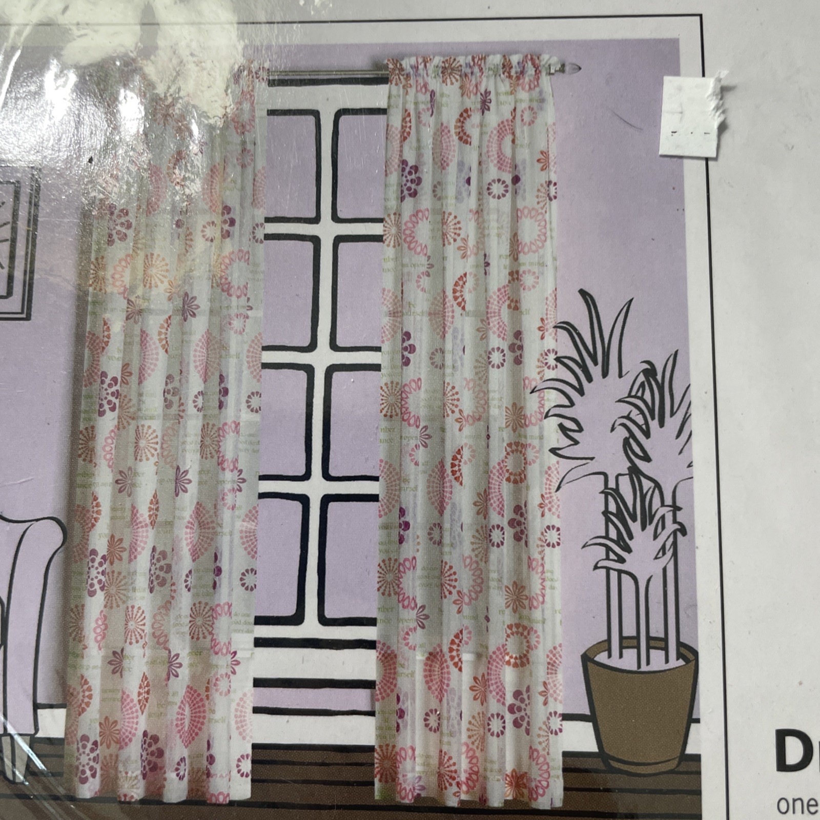 Bloom Dream Window Panel With 1.5″ Rod Pocket – 58×63″ White Pink Purple NWT