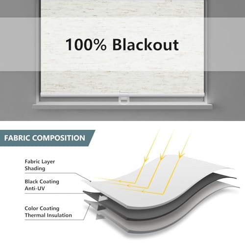 Cordless Roller Shades Blackout Blinds for Windows Room 23″W x 72″H Linen Cream