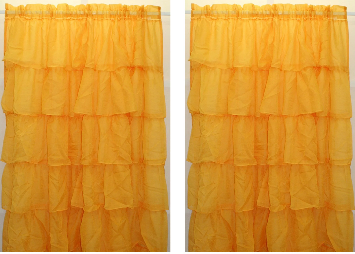 2PC Gypsy Ruffled Sheer Layered Curtain Panel Bouffant Crushed Ruffles Lorraine