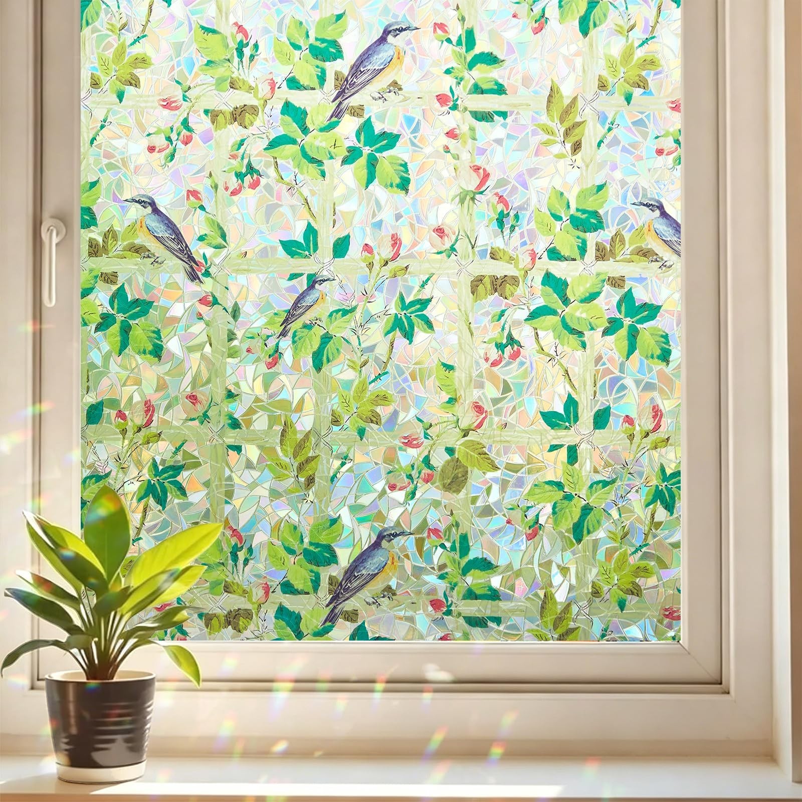 Coavas Stained Glass Window Film, Rainbow Privacy Window Cling, Anti UV Stati…