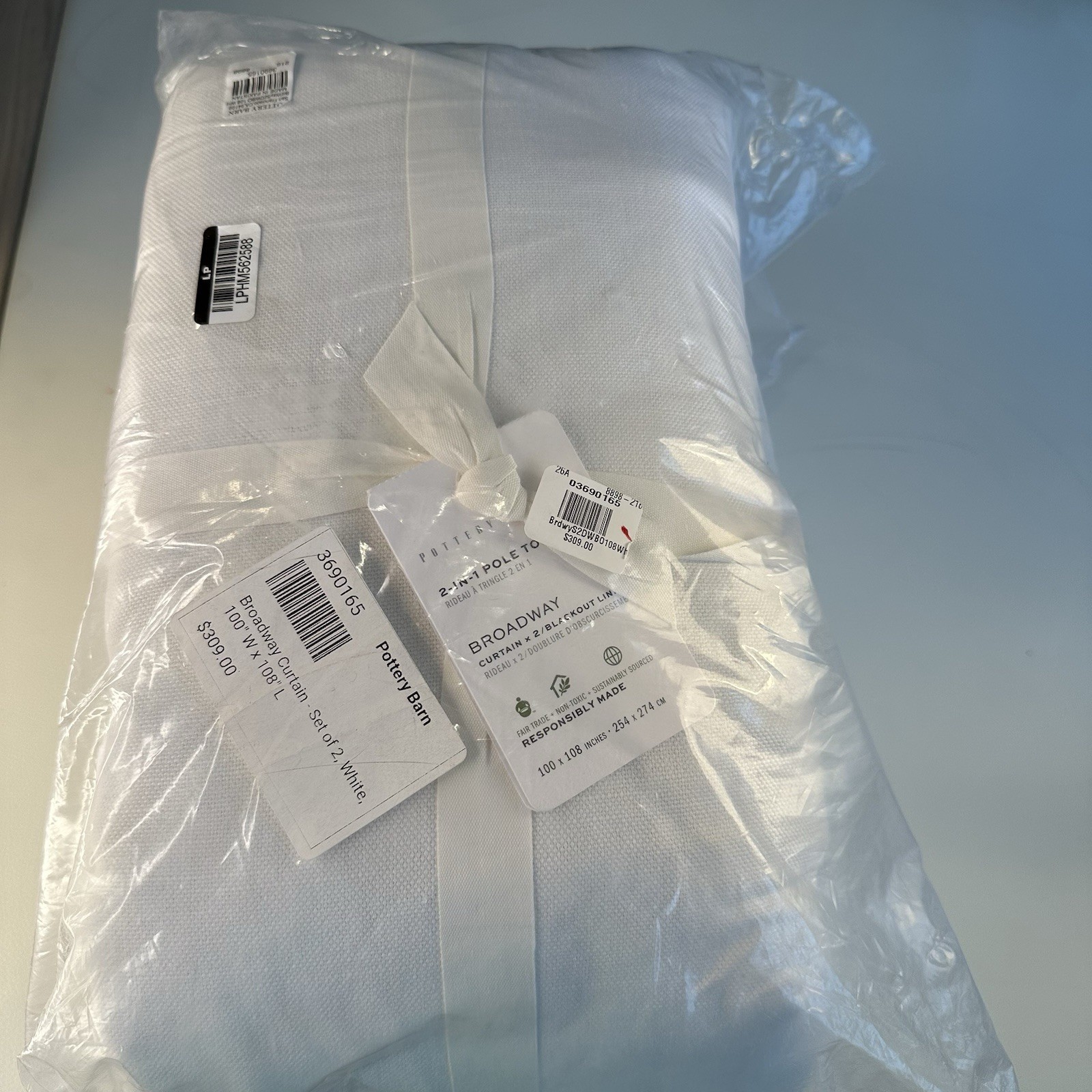 Pottery Barn 100”W X 108”L BLACKOUT Curtains WHITE 2 Panels Savings! NEW