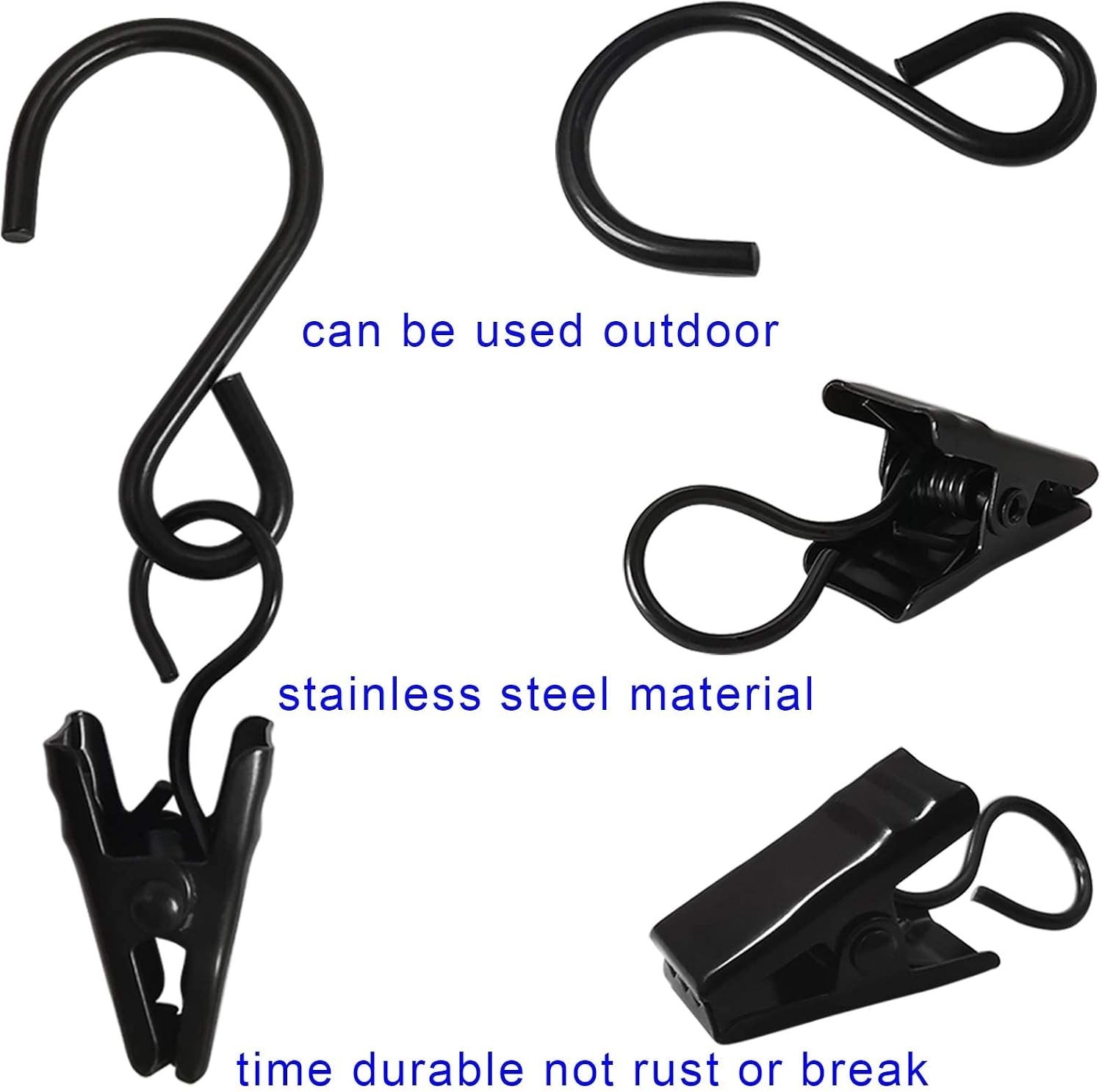 Stainless Steel S Hooks Curtain Clips, 50 Pack Hanging Party Lights Clips Han…