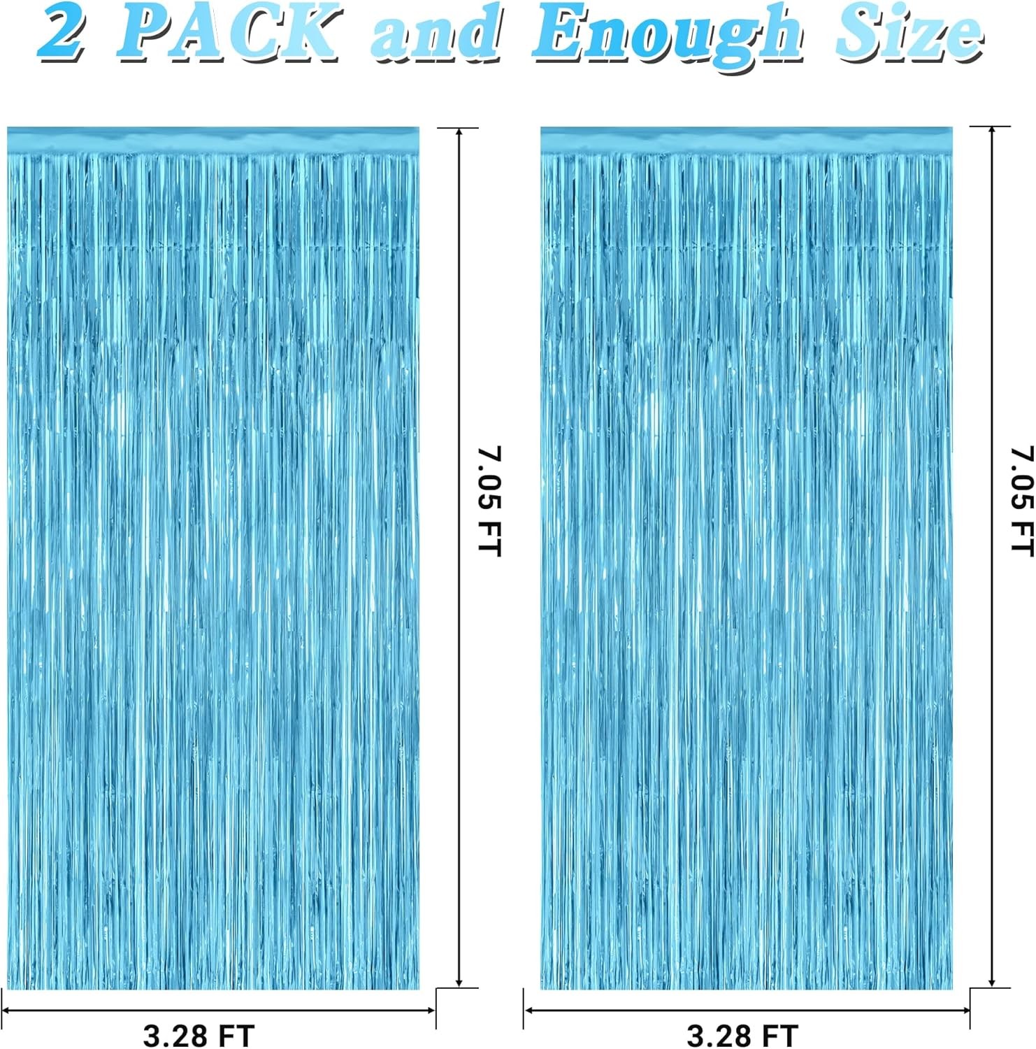 2 Pack Backdrop Curtains, 3.28 Feet x 7.05 Feet Sky Blue Tinsel Backdrop,