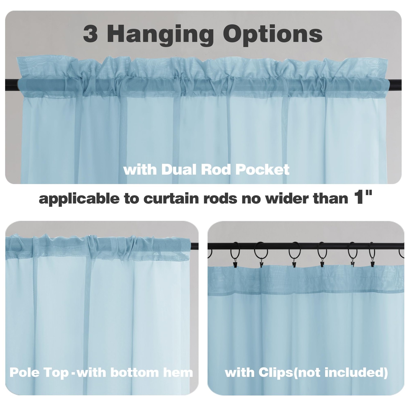 Light Blue Sheer Curtains 84 Inch Length 2 Panels, Light Filtering Soft Airy …